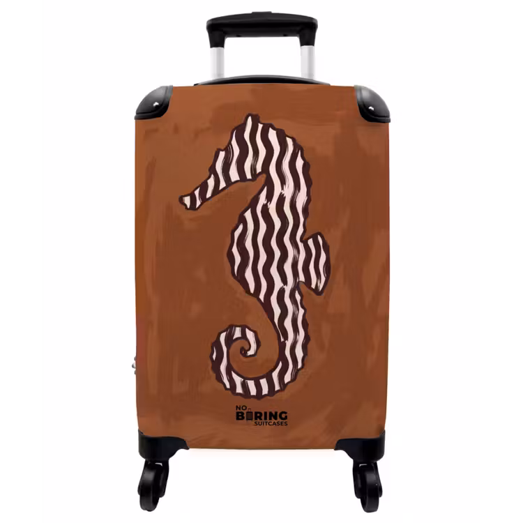 Koffer - Tiere – Seepferdchen – Abstrakt – Braun – Streifen - Dieren - Zeepaardje - Abstract - Bruin - Strepen NBS - Handbagage koffer - Vrouwen middel