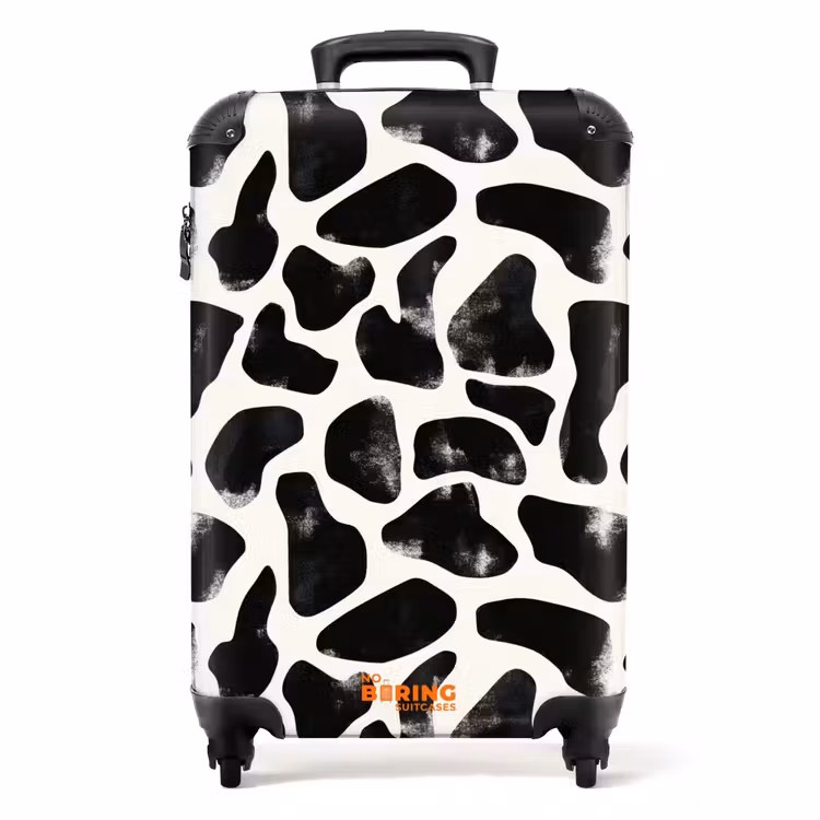 Dierenpatroon - Vlekken - Zwart - Wit NBS - Handbagage koffer - Volwassenen Unisex middel -productfoto_recht