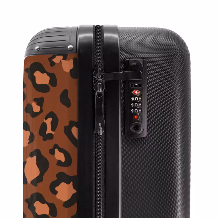 Dierenprints - Panterprint koffer in kastanjebruin en zwart/terracotta NBS - Handbagage koffer - Unisex middel -slot