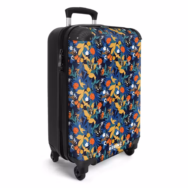 Tropisch vlinder patroon donker blauw NBS - Handbagage koffer - Kinderen Unisex middel -productfoto_3d