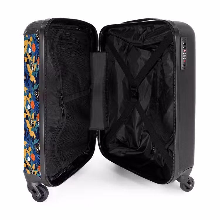 Tropisch vlinder patroon donker blauw NBS - Handbagage koffer - Kinderen Unisex middel -binnenkant