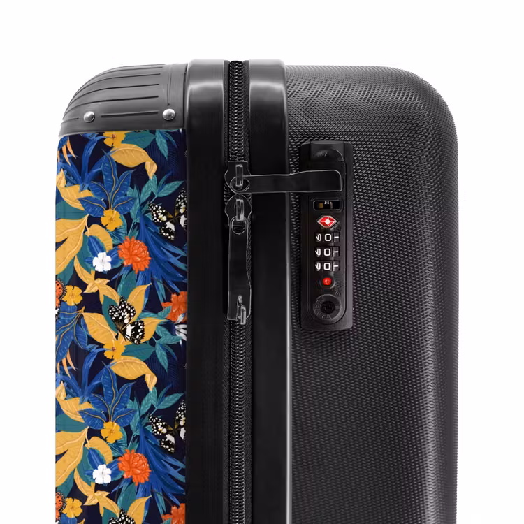 Tropisch vlinder patroon donker blauw NBS - Handbagage koffer - Kinderen Unisex middel -slot