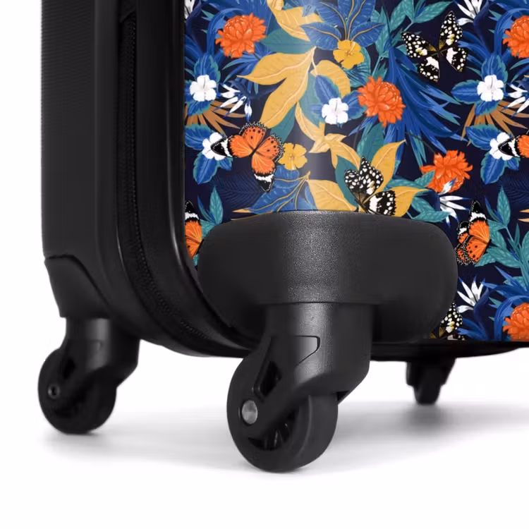 Tropisch vlinder patroon donker blauw NBS - Handbagage koffer - Kinderen Unisex middel -wiel