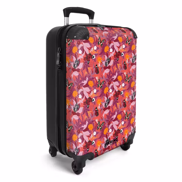 Tropisch vlinder patroon donker roze NBS - Handbagage koffer - Kinderen Unisex middel -productfoto_3d