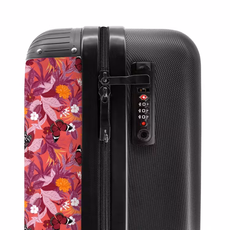 Tropisch vlinder patroon donker roze NBS - Handbagage koffer - Kinderen Unisex middel -slot