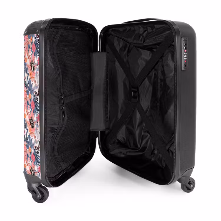 Tropisch vlinder patroon licht roze NBS - Handbagage koffer - Kinderen Unisex middel -binnenkant