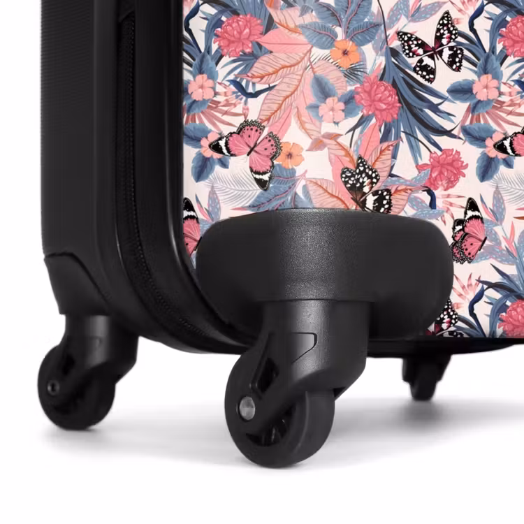 Tropisch vlinder patroon licht roze NBS - Handbagage koffer - Kinderen Unisex middel -wiel