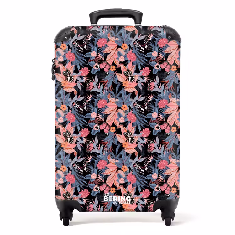 Tropisch vlinder patroon roze blauw NBS - Handbagage koffer - Kinderen Unisex middel -productfoto_recht