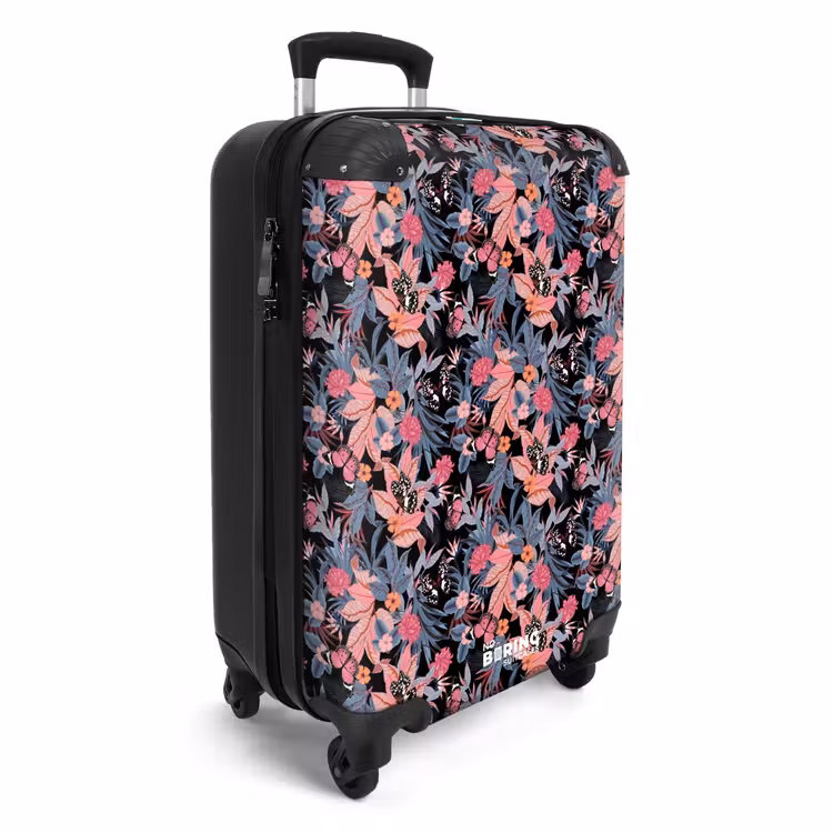 Tropisch vlinder patroon roze blauw NBS - Handbagage koffer - Kinderen Unisex middel -productfoto_3d