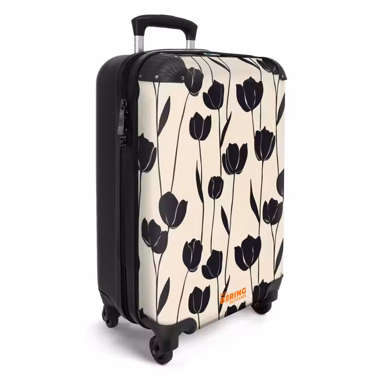 Tulpen - Patroon - Zwart NBS - Handbagage koffer - Volwassenen Unisex middel -productfoto_3d
