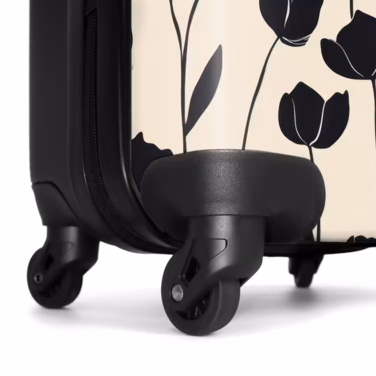 Tulpen - Patroon - Zwart NBS - Handbagage koffer - Volwassenen Unisex middel -wiel