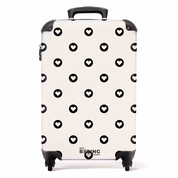 Valentijn hartjes cirkelpatroon zwart wit NBS - Handbagage koffer - Kinderen Unisex middel -productfoto_recht