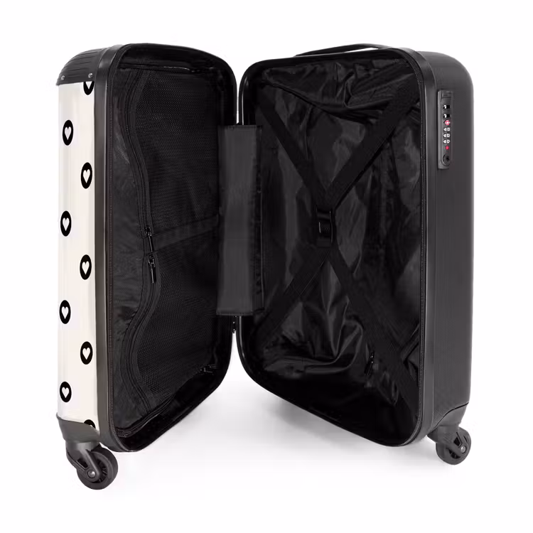 Valentijn hartjes cirkelpatroon zwart wit NBS - Handbagage koffer - Kinderen Unisex middel -binnenkant