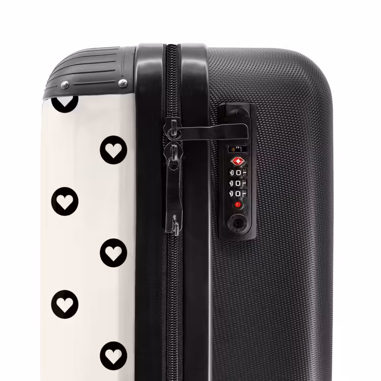 Valentijn hartjes cirkelpatroon zwart wit NBS - Handbagage koffer - Kinderen Unisex middel -slot