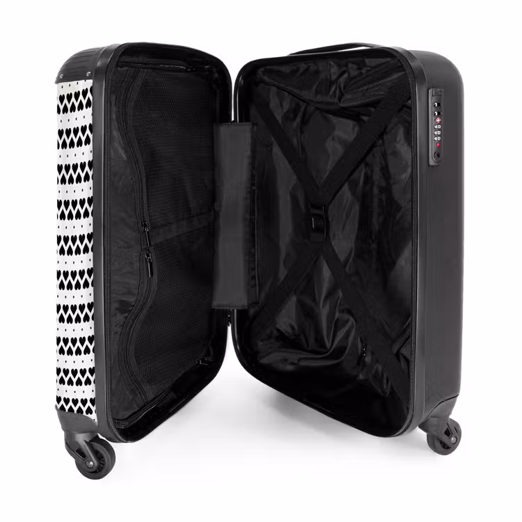 Valentijn gestreept hartjes patroon NBS - Handbagage koffer - Kinderen Unisex middel -binnenkant