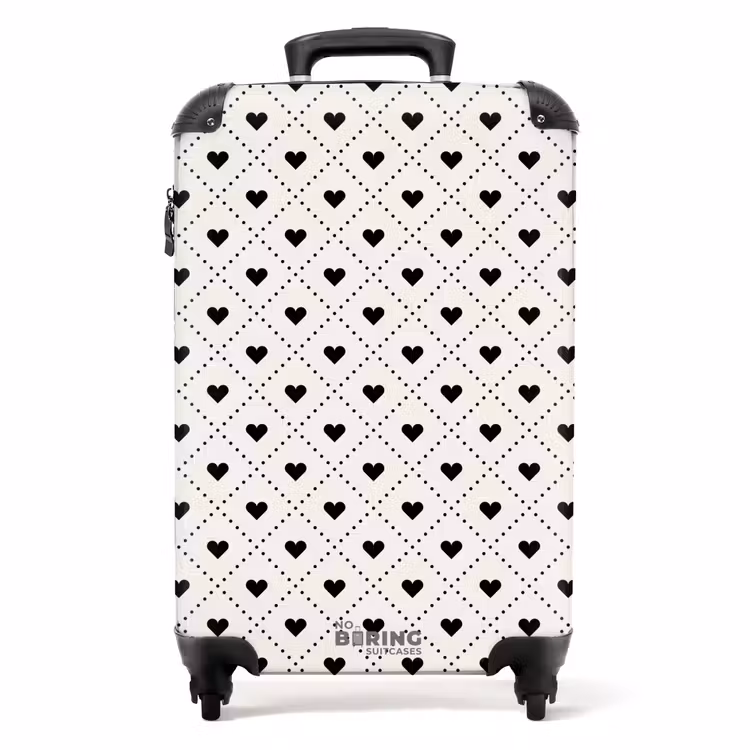 Valentijn hartjes ruitpatroon zwart wit NBS - Handbagage koffer - Kinderen Unisex middel -productfoto_recht