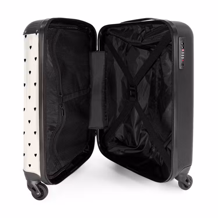 Valentijn hartjes rijen patroon zwart NBS - Handbagage koffer - Kinderen Unisex middel -binnenkant