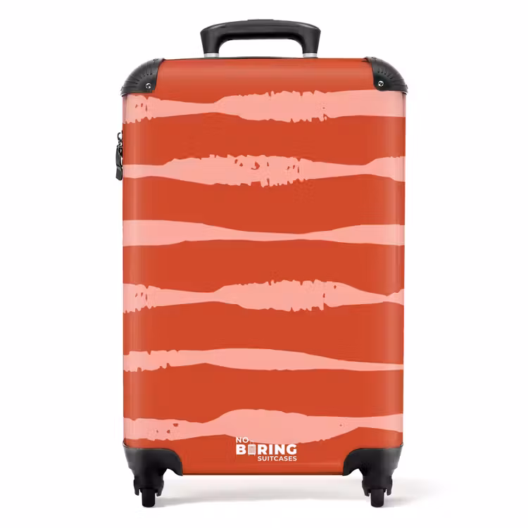 Speelse strepen op rode achtergrond NBS - Handbagage koffer - Kinderen Unisex middel -productfoto_recht