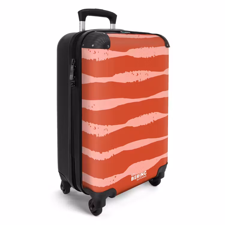 Speelse strepen op rode achtergrond NBS - Handbagage koffer - Kinderen Unisex middel -productfoto_3d