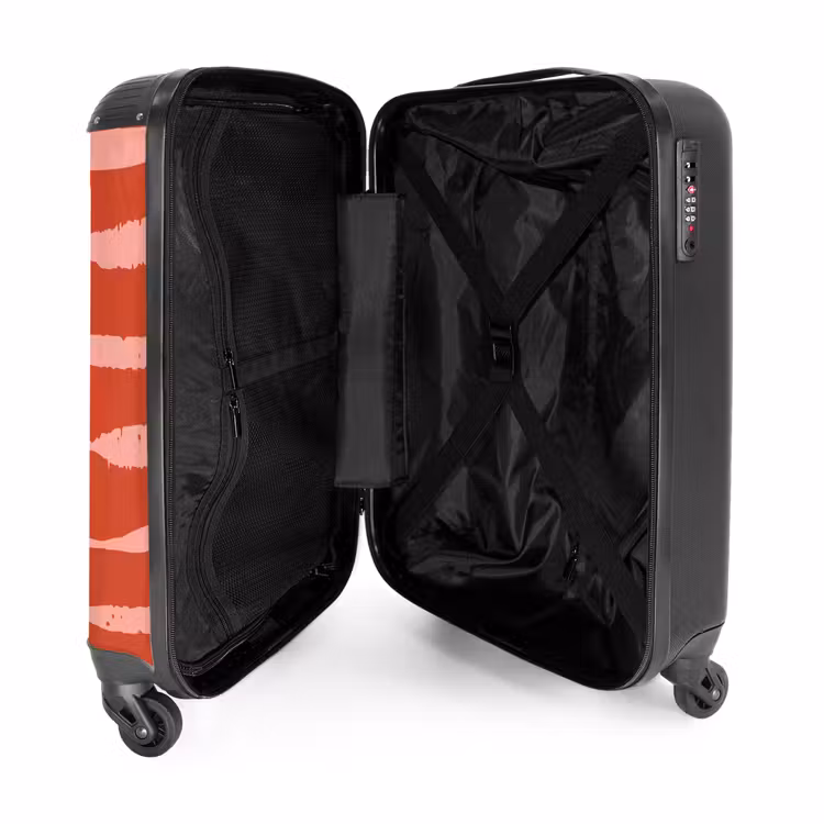 Speelse strepen op rode achtergrond NBS - Handbagage koffer - Kinderen Unisex middel -binnenkant