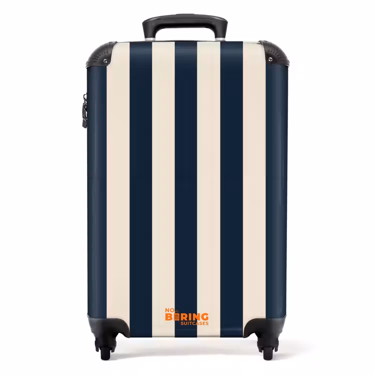 Verticale strepen - Blauw - Crème NBS - Handbagage koffer - Volwassenen Unisex middel -productfoto_recht