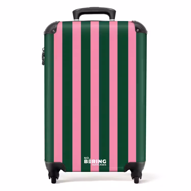 Verticale strepen - Groen - Roze NBS - Handbagage koffer - Volwassenen Unisex middel -productfoto_recht