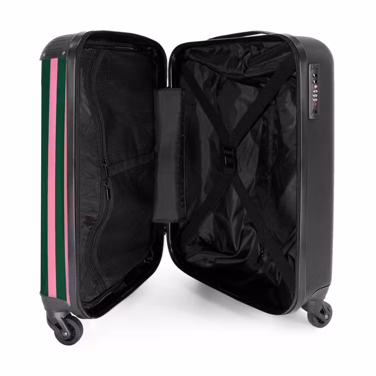 Verticale strepen - Groen - Roze NBS - Handbagage koffer - Volwassenen Unisex middel -binnenkant