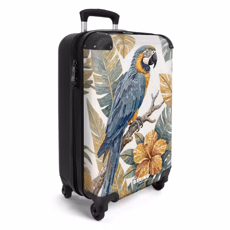Koffer - Vogel – Ast – Natur – Mosaik – Blau - Vogel - Tak - Natuur - Mozaïek - Blauw NBS - Handbagage koffer - Volwassenen Unisex middel