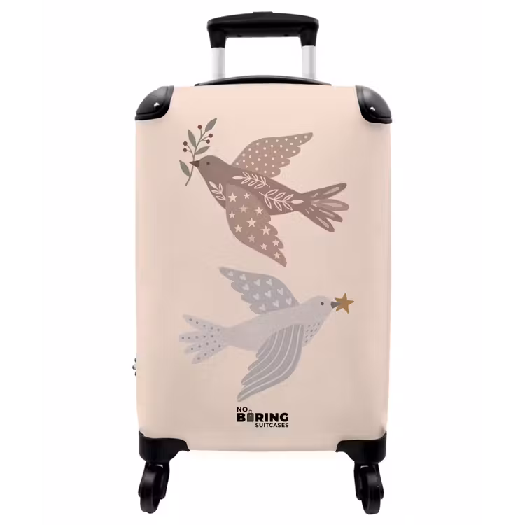 Koffer - Vogel – Beeren – Natur – Modern – Beige - Vogel - Bessen - Natuur - Modern - Beige NBS - Handbagage koffer - Vrouwen middel