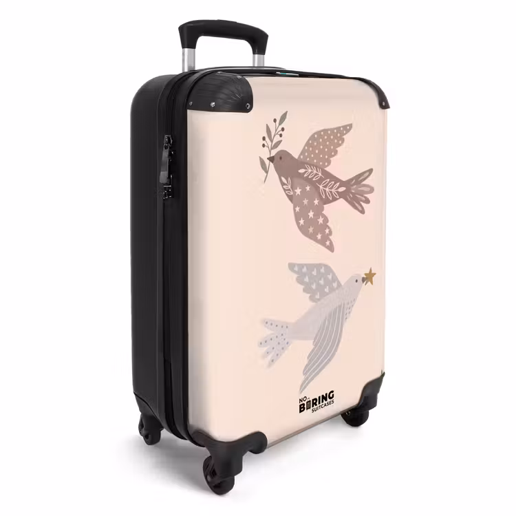 Koffer - Vogel – Beeren – Natur – Modern – Beige - Vogel - Bessen - Natuur - Modern - Beige NBS - Handbagage koffer - Vrouwen middel