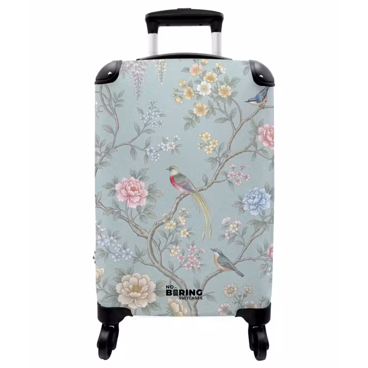 Koffer - Vogel – Blumen – Bunt - Vogel - Bloemen - Kleurrijk NBS - Handbagage koffer - Vrouwen middel