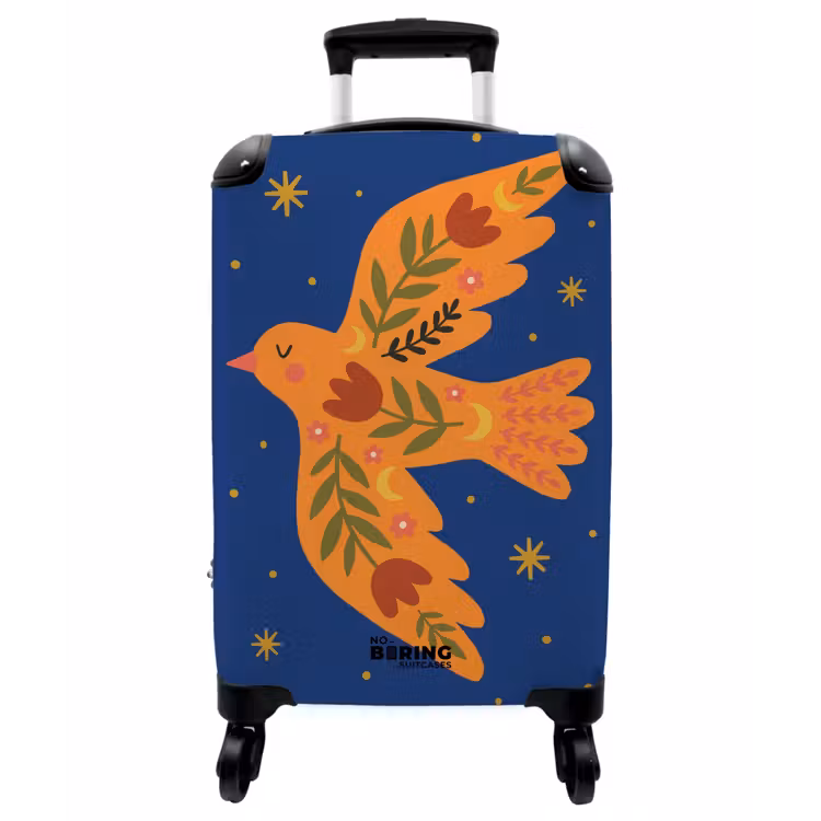 Koffer - Vogel – Blumen – Dekorativ – Orange – Blau - Vogel - Bloemen - Decoratief - Oranje - Blauw NBS - Handbagage koffer - Vrouwen middel
