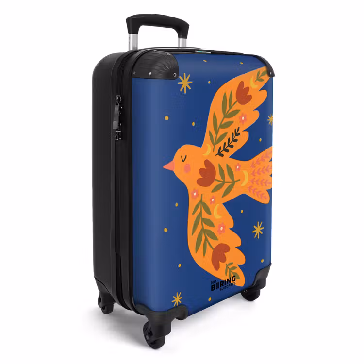 Koffer - Vogel – Blumen – Dekorativ – Orange – Blau - Vogel - Bloemen - Decoratief - Oranje - Blauw NBS - Handbagage koffer - Vrouwen middel