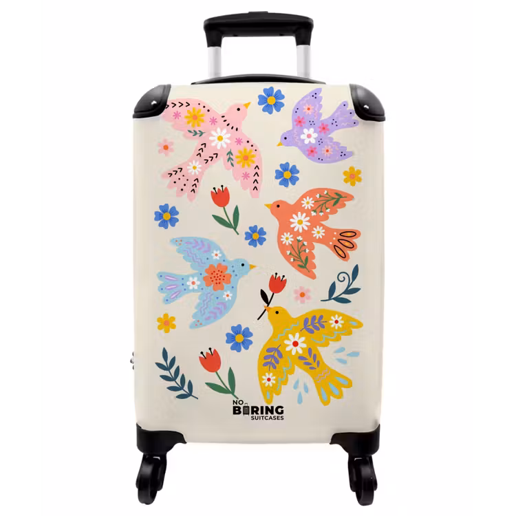 Koffer - Vögel – Blumen – Folk – Bunt – Tiere - Vogel - Bloemen - Folk - Kleurrijk - Dieren NBS - Handbagage koffer - Vrouwen middel