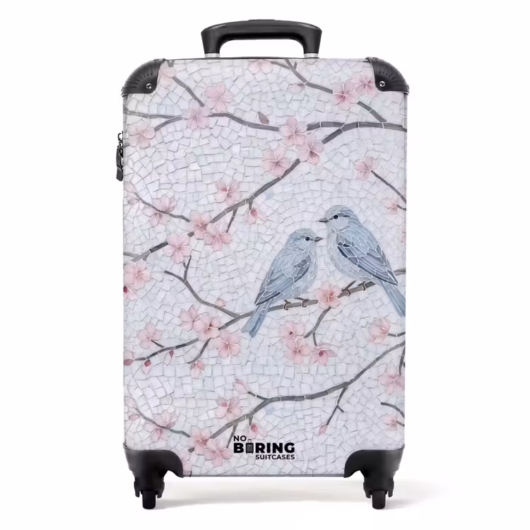 Koffer - Vogel – Blumen – Natur – Mosaik – Rosa - Vogel - Bloemen - Natuur - Mozaïek - Roze NBS - Handbagage koffer - Volwassenen Unisex middel