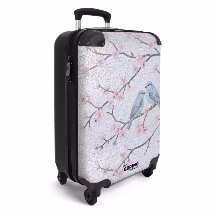 Koffer - Vogel – Blumen – Natur – Mosaik – Rosa - Vogel - Bloemen - Natuur - Mozaïek - Roze NBS - Handbagage koffer - Volwassenen Unisex middel