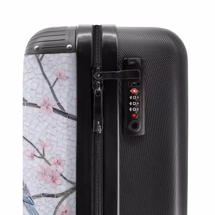 Koffer - Vogel – Blumen – Natur – Mosaik – Rosa - Vogel - Bloemen - Natuur - Mozaïek - Roze NBS - Handbagage koffer - Volwassenen Unisex middel