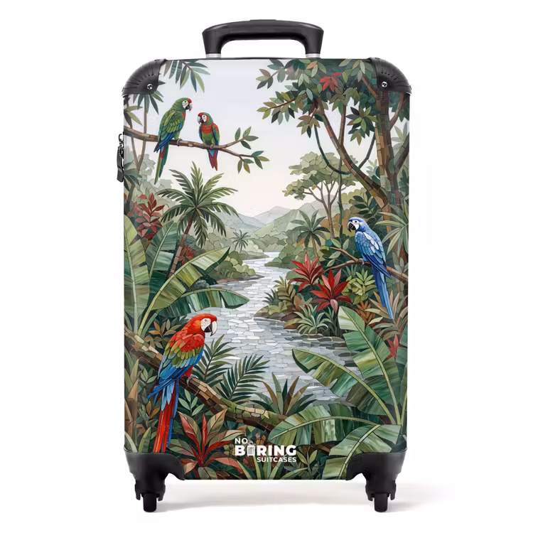 Koffer - Vogel – Dschungel – Natur – Mosaik – Grün - Vogel - Jungle - Natuur - Mozaïek - Groen NBS - Handbagage koffer - Volwassenen Unisex middel