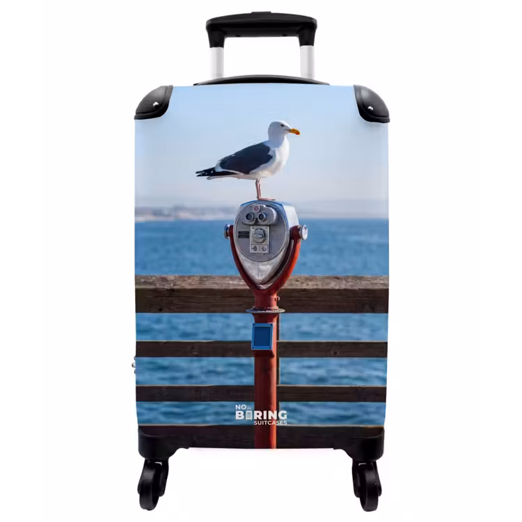 Koffer - Vogel – Fernglas – Küste – Meer – Blau - Vogel - Verrekijker - Kust - Zee - Blauw NBS - Handbagage koffer - Vrouwen middel