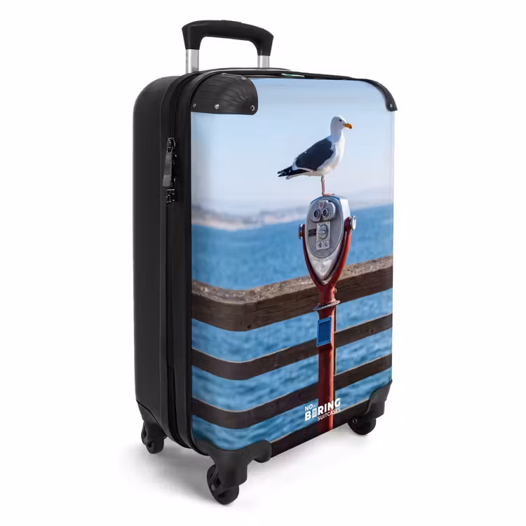 Koffer - Vogel – Fernglas – Küste – Meer – Blau - Vogel - Verrekijker - Kust - Zee - Blauw NBS - Handbagage koffer - Vrouwen middel