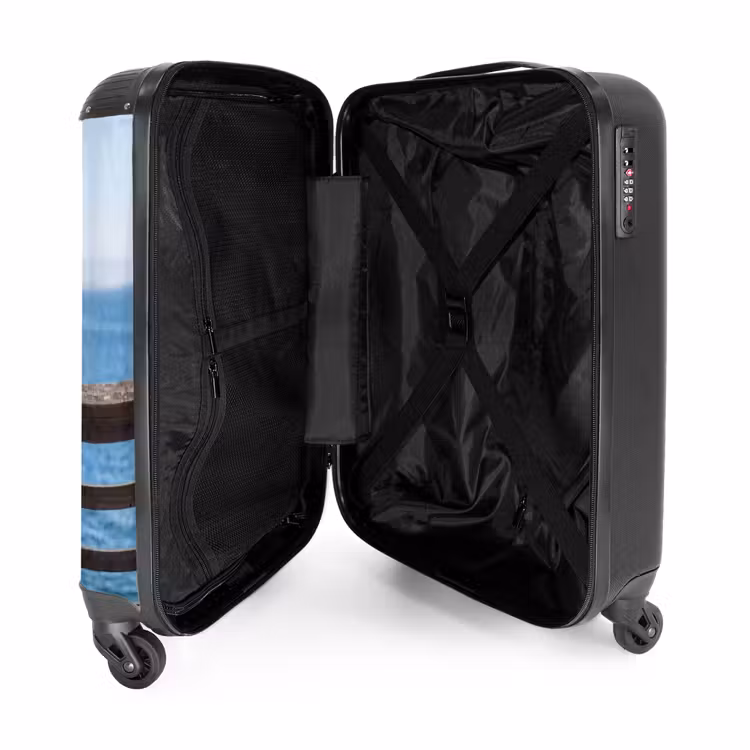Koffer - Vogel – Fernglas – Küste – Meer – Blau - Vogel - Verrekijker - Kust - Zee - Blauw NBS - Handbagage koffer - Vrouwen middel
