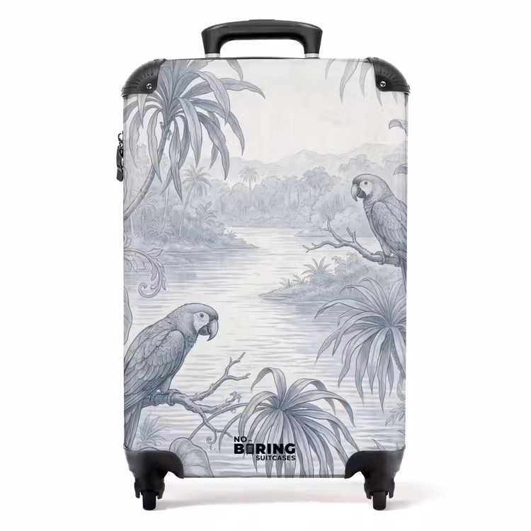 Koffer - Vogel – Fluss – Tropisch – Illustration – Blau - Vogel - Rivier - Tropisch - Illustratie - Blauw NBS - Handbagage koffer - Volwassenen Unisex middel