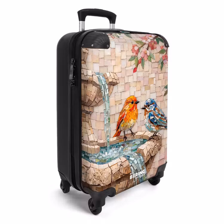 Koffer - Vogel – Springbrunnen – Mosaik – farbenfroh – Tiere - Vogel - fontein - mozaiek - kleurrijk - dieren NBS - Handbagage koffer - Volwassenen Unisex middel