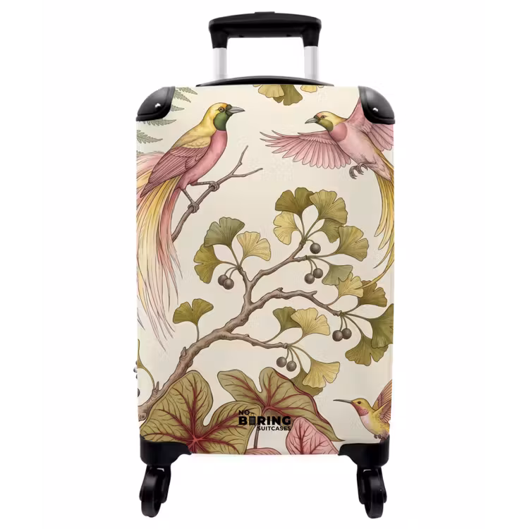 Koffer - Vögel – Tropisch – Botanisch – Rosa - Vogels - Tropisch - Botanisch - Roze NBS - Handbagage koffer - Vrouwen middel