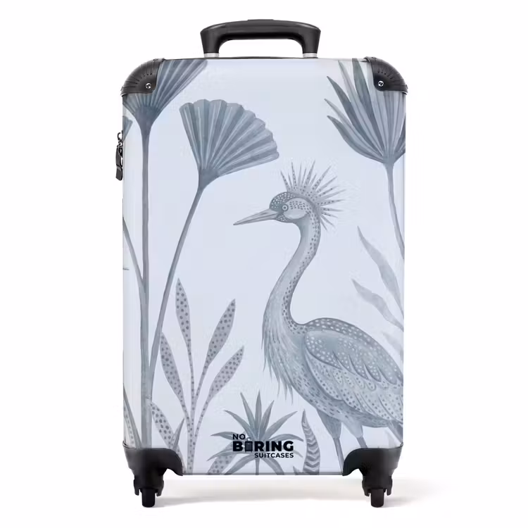 Koffer - Vogel – Tropisch – Illustration – Blaugrau – Natur - Vogel - Tropisch - Illustratie - Blauwgrijs - Natuur NBS - Handbagage koffer - Volwassenen Unisex middel