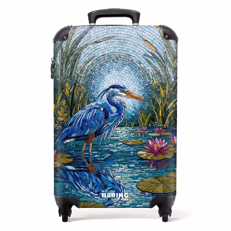 Koffer - Vogel – Wasser – Natur – Abstrakt – Blau - Vogel - Water - Natuur - Abstract - Blauw NBS - Handbagage koffer - Volwassenen Unisex middel