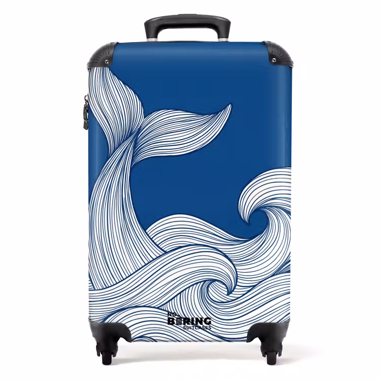 Koffer - Wal – Schwanz – Wellen – Strichzeichnung – Blau - Walvis - Staart - Golven - Lijntekening - Blauw NBS - Handbagage koffer - Volwassenen Unisex middel