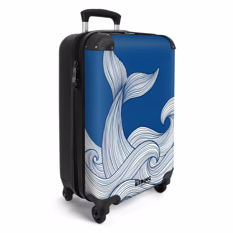 Koffer - Wal – Schwanz – Wellen – Strichzeichnung – Blau - Walvis - Staart - Golven - Lijntekening - Blauw NBS - Handbagage koffer - Volwassenen Unisex middel