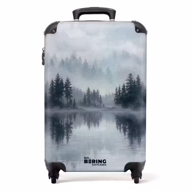 Koffer - Wald – See – Nebel – Natur – Grau - Bos - Meer - Mist - Natuur - Grijs NBS - Handbagage koffer - Volwassenen Unisex middel