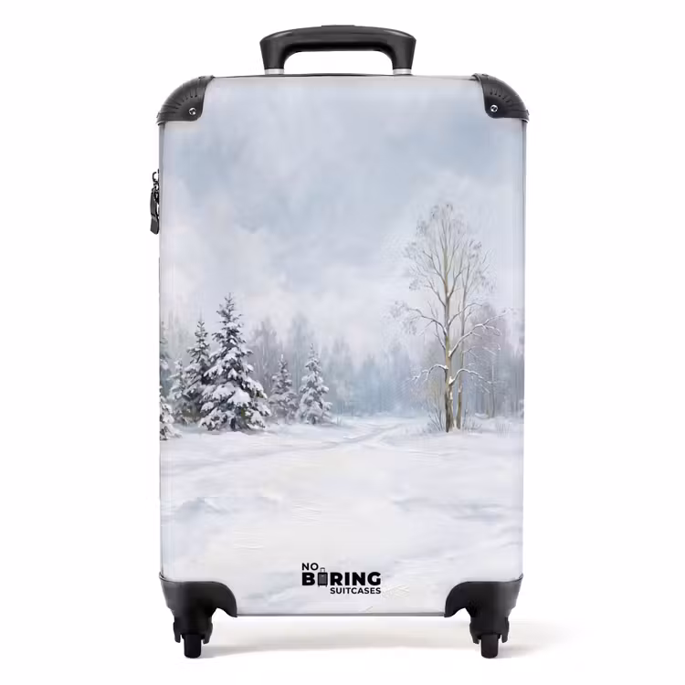Koffer - Waldweg – Kiefern – Schnee – Winter – Beruhigend - Bospad - Dennen - Sneeuw - Winter - Rustgevend NBS - Handbagage koffer - Volwassenen Unisex middel